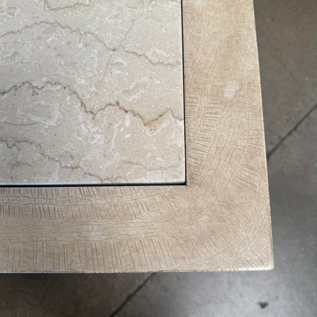 Pair of Vintage Beige Wood & Travertine Side Tables For Sale - Image 9 of 12