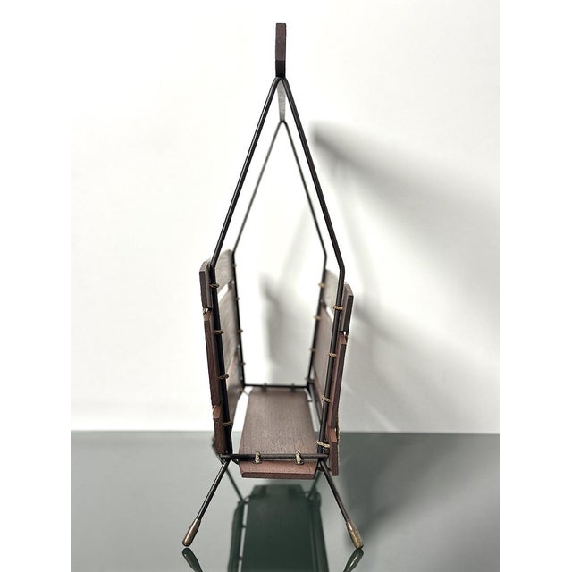 Vintage Italian Wood and Metal Magazine Rack, 1960s For Sale - Image 6 of 9