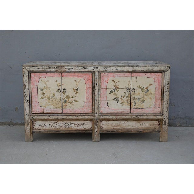 Antique Chinese Painted Elm Cabinet For Sale - Image 4 of 5