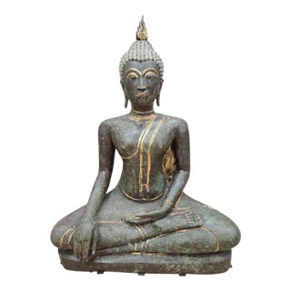 Vintage Thai Gilt Bronze Seated Buddha Sculpture in Earth-Touching Mudra For Sale