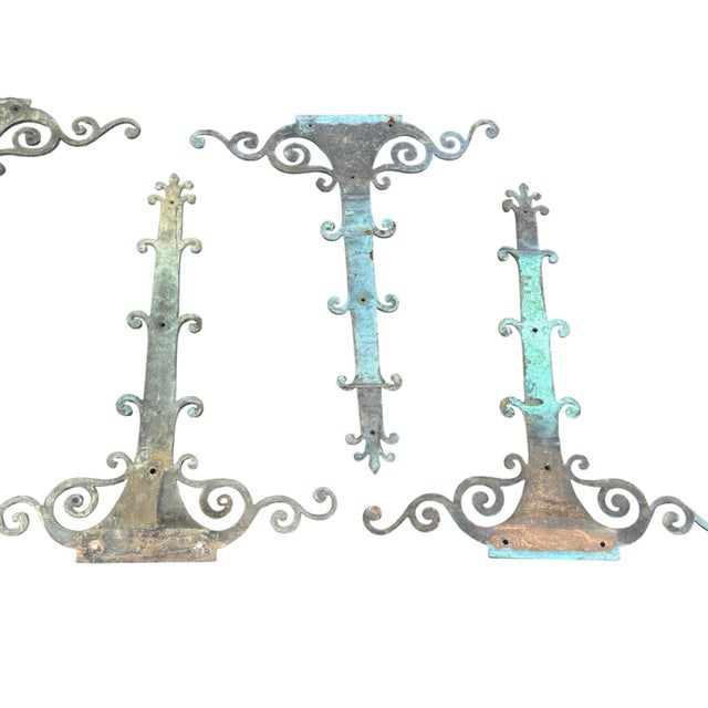 Gothic Set of 6 Vintage Ornate Wrought Metal Door Strap Hinge Covers Architectural Salvage For Sale - Image 3 of 12