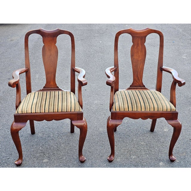 Late 20th Century Set of Six Henkel Harris Solid Wild Black Cherry Queen Anne Style Dining Chairs For Sale - Image 16 of 18