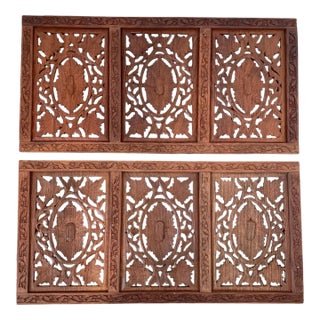 Vintage Hand-Carved Wood Jali Wall Hanging Latticework Plaques. India For Sale