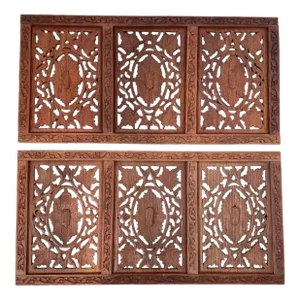 Vintage Hand-Carved Wood Jali Wall Hanging Latticework Plaques. India