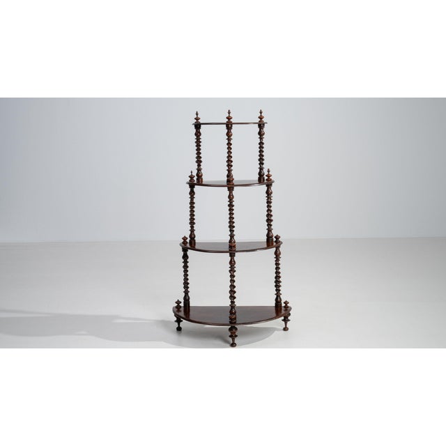 Brown 19th Century United Kingdom Rich Walnut Brown Four-Tier Turned Walnut Ã‰tagÃ¨re For Sale - Image 8 of 11