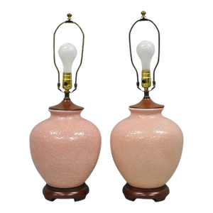Vintage Chinoiserie Pink Porcelain Chinese Ginger Jar Table Lamps - A Pair
