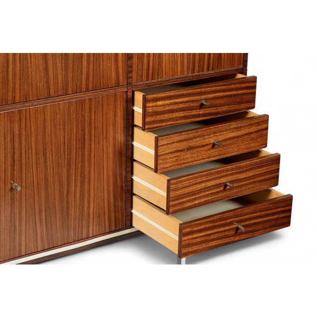 Wood Exceptional Vintage Mid Century French Teak Wall Unit Cabinet For Sale - Image 7 of 14