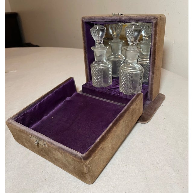 Glass Pair of Antique Crystal Perfume Scent Bottle in Fitted Velour Display Case Box For Sale - Image 7 of 12