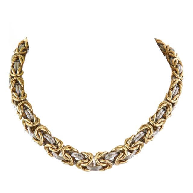 Rom Germany 18k Gold & Platinum Byzantine Link Necklace 127g For Sale