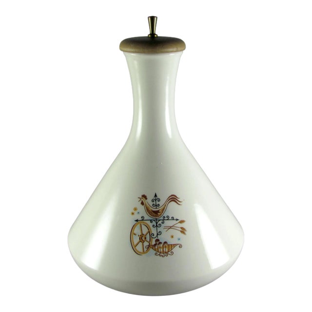 64oz Mid Century Farmhouse Rooster Chicken Cock Weathervane Wagon Wheel Carafe Decanter Wood Lid For Sale