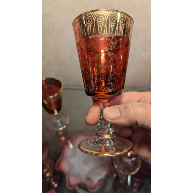 Victorian Late 19th Century Cranberry Cocktail Glasses- Set of 6 For Sale - Image 3 of 4
