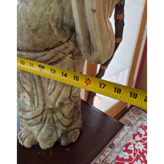 Large Vintage Hand-Carved Green Soapstone Laughing Buddha Statue For Sale In Palm Springs - Image 6 of 8