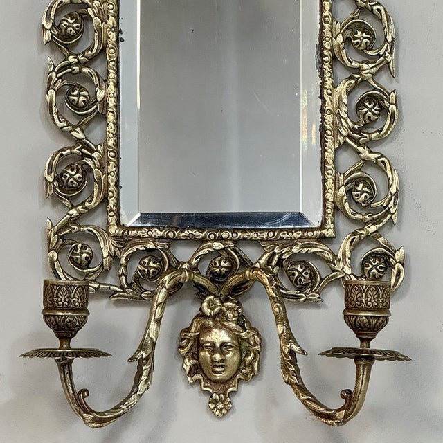 Bronze 19th Century Italian Renaissance Cast Bronze Mirrored Wall Sconces - a Pair For Sale - Image 8 of 18