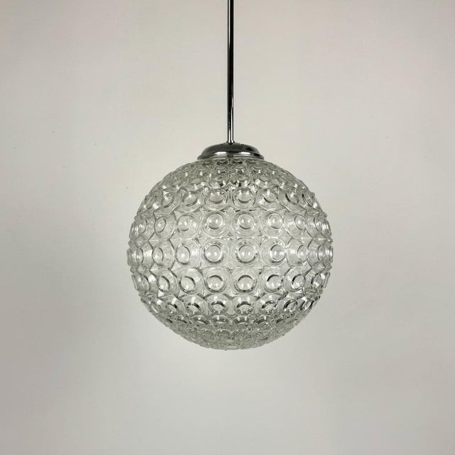 1970s Mid-Century Modern Bubbled Clear Glass Globe Pendant Lamp by Limburg Glashutte from Glashütte Limburg, 1970s For Sale - Image 5 of 6