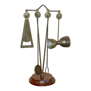 Vintage Italian Brass Barware Set- 5 Pieces For Sale