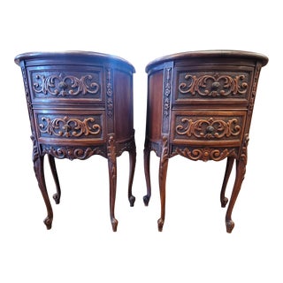 Pair of 1930s Marble Top Swan Leg End Tables For Sale