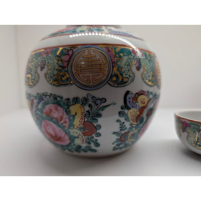 Mid 20th Century Chinese Famille Rose Porcelain Ginger Jar With Longevity Symbols & Floral Motifs – 9” Tall For Sale - Image 10 of 13