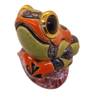 Frog on Leaf Ceramic Sculpture by De Rosa Rinconada