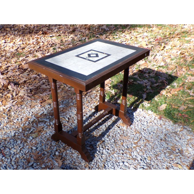 Antique Victorian Walnut Inlay Parlor Library Table Trestle Work Table For Sale In Boston - Image 6 of 12