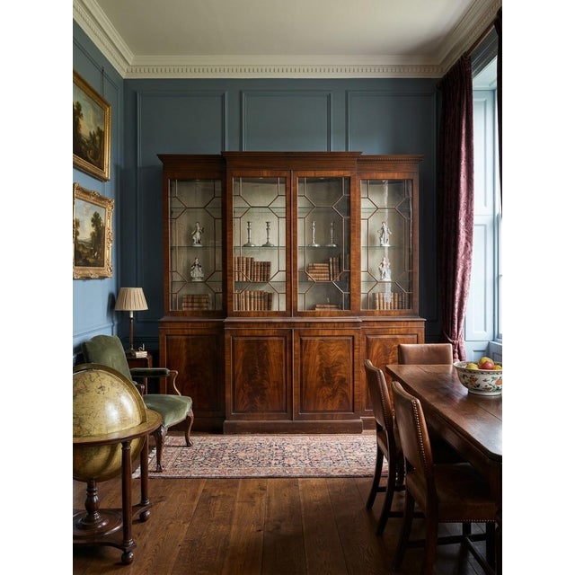 English Georgian Style Flame Grain Mahogany Breakfront Bookcase For Sale - Image 3 of 3