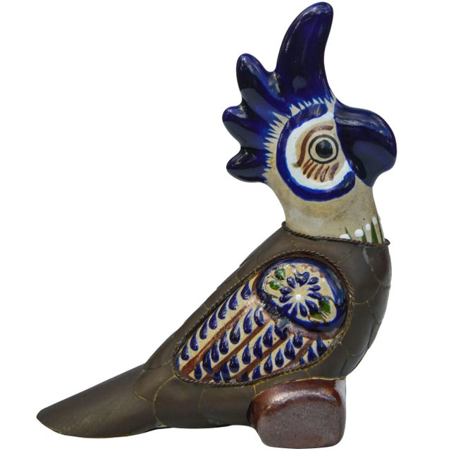 Art Deco Vintage Ceramic Parrot with Brass Inlay For Sale - Image 3 of 7