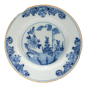 Antique De Porceleyne Bijl Chinese Garden Chinoiserie Dutch Delft Pottery Plate