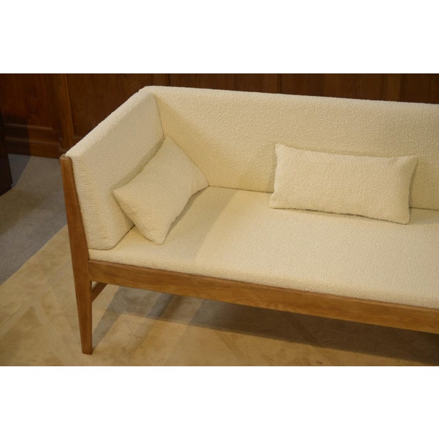 Oak and Ecru Bouclé Sofa by Guillerme et Chambron for Votre Maison, 1960s For Sale - Image 12 of 13