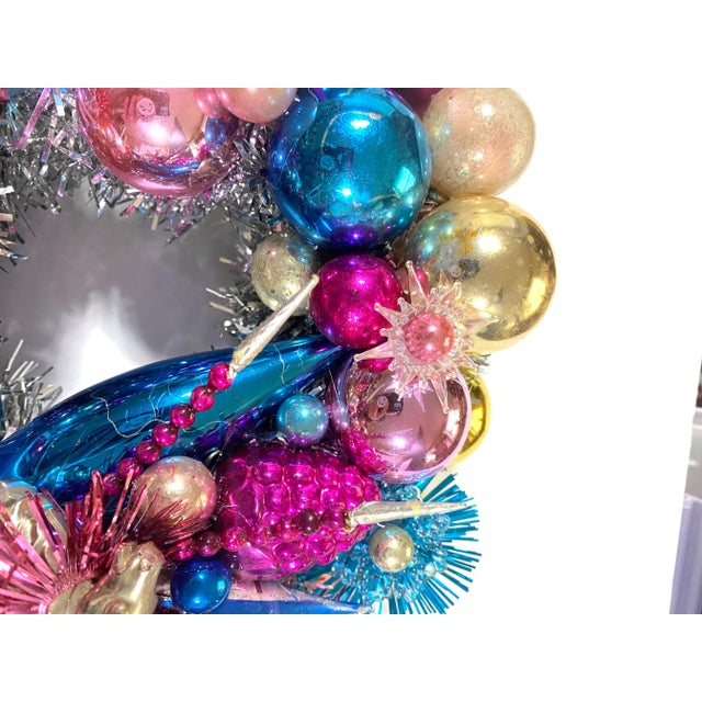 Pair of Handmade Christmas Wreaths With Vintage Glass Ornaments & Reindeer For Sale - Image 12 of 12