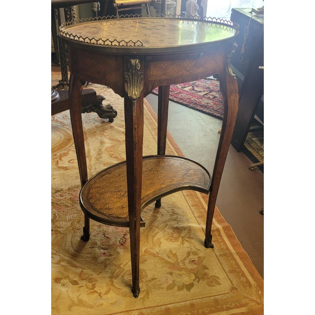 Fine Antique French Stone Top Marquetry Side Table For Sale - Image 4 of 15