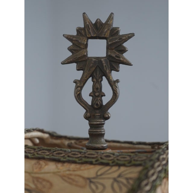 Vintage Art Deco Metal Floor Lamp W. Beaded Shade For Sale - Image 4 of 13
