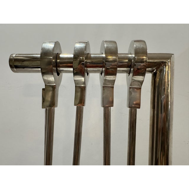 Eichholtz Ennell Polished Nickel Fireplace Tool Set 4 Tools With Stand For Sale - Image 4 of 7