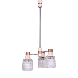 Mid-Century Chandelier in Chromed Steel and Glass from Drukov, Czech, 1970s For Sale