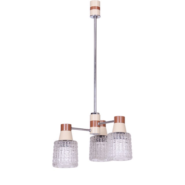 Mid-Century Chandelier in Chromed Steel and Glass from Drukov, Czech, 1970s For Sale