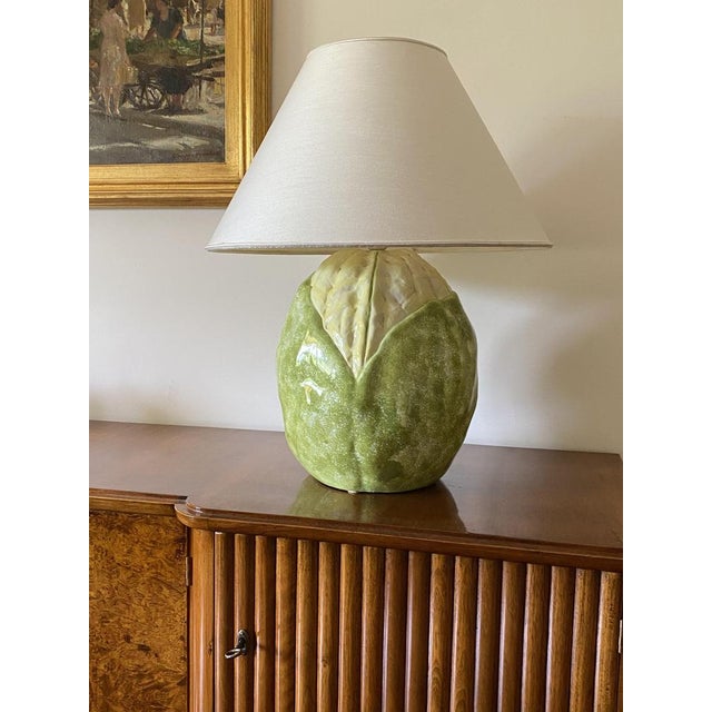 Monumental ceramic cauliflower-shaped lamp Italy 1970s Ceramic base in the shape of a vegetable, hand-made and hand-...