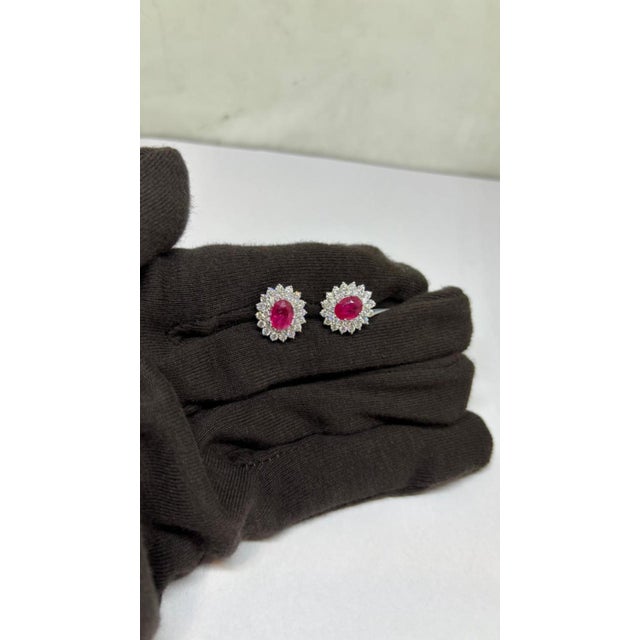 Gemstone Elegant 18k Gold Diamond 1.93ct & 2.03ct Ruby Stud Earrings, Pair For Sale - Image 7 of 7