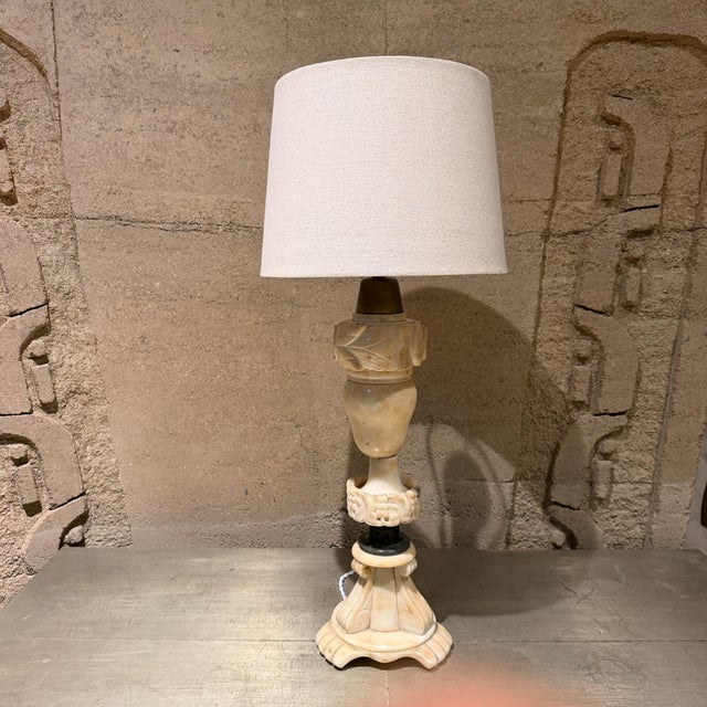 Stone Hollywood Regency Hand-Carved Italian Alabaster or Marble Table Lamp For Sale - Image 7 of 12