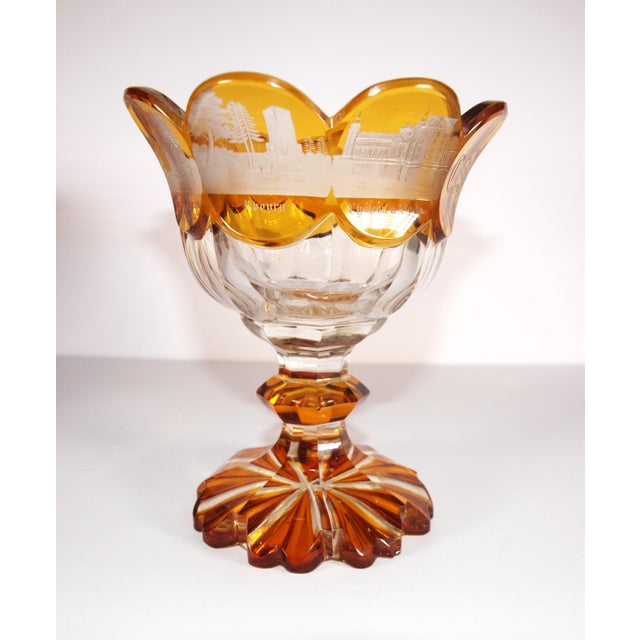 Rare German Bohemian Crystal Chalice With Etched Historic Buildings For Sale In San Francisco - Image 6 of 9