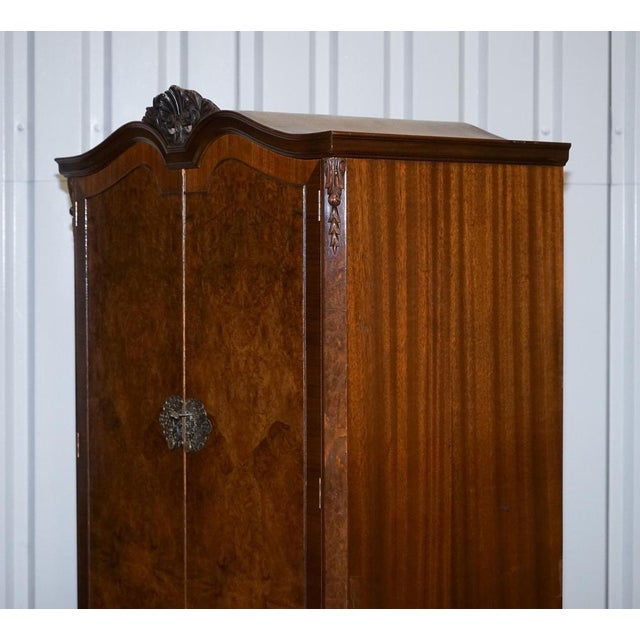 English Art Deco Queen Anne Burr Walnut Wardrobe, 1920s For Sale - Image 15 of 18