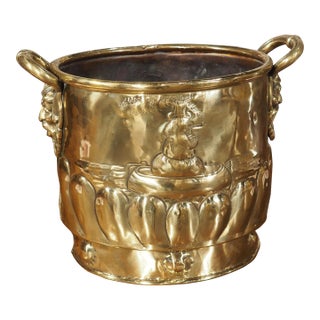 Circa 1900 Polished French Brass Folk Art Wine Cooler or Jardiniere For Sale