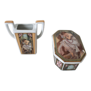 Vintage Goebel Artis Orbis Mucha 'Night's Rest' Miniature Vase & Trinket Box German Goebel Collection