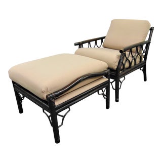 Ficks Reed Chinoiserie Style Rattan Club Chair & Ottoman For Sale