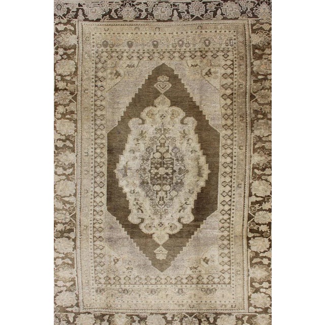 Turkish Vintage Turkish Oushak Rug in Brown/Green, Taupe and Neutral Colors For Sale - Image 3 of 11
