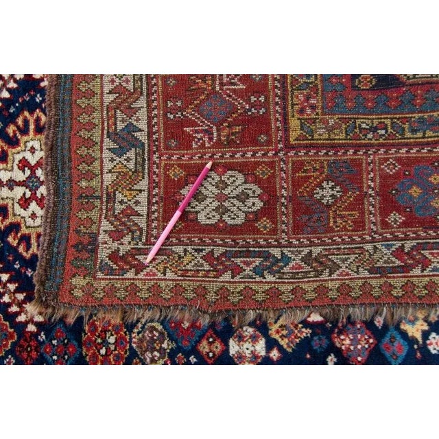 1890s Antique Wide Geometric Botanical Red & Navy Hand Knotted Wool Pile Runner Rug - 4’7” x 10’9” For Sale - Image 10 of 11