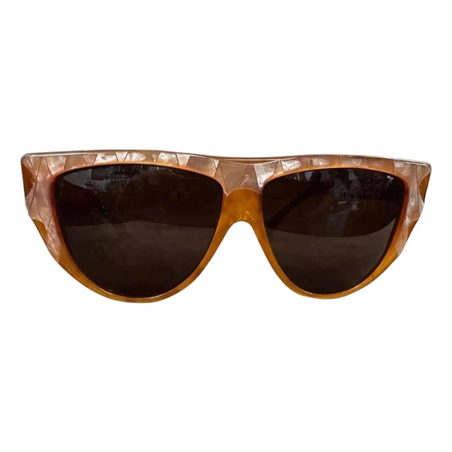 1980s Laura Biagiotti Mother Pearl and Brown Acetate Luxury Sunglasses For Sale
