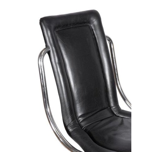 Six Chairs by Tecnosalotto, Italy 1970s. Tubular stell and black leather. h70 x 58 x 47 cm. Sitting depth 39 cm , seat...