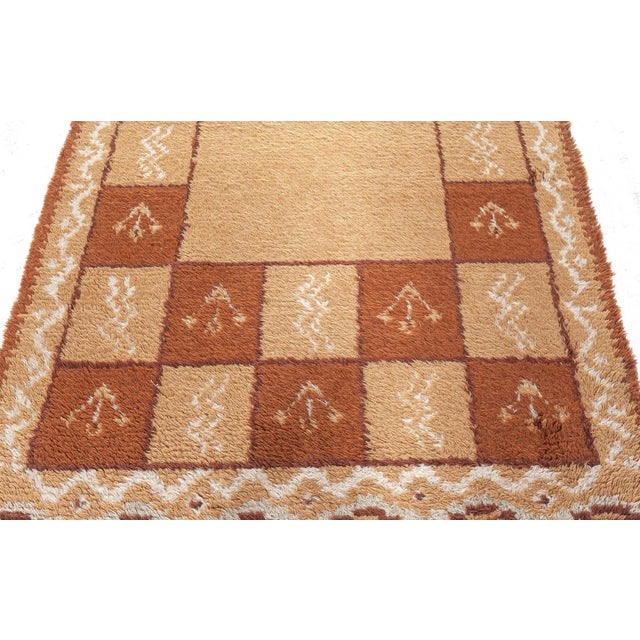 Vintage Swedish Pile Rug in Geometric Checkerboard Design Size: 3'0" × 6'0" (91 × 182 cm) This charming vintage Swedish...