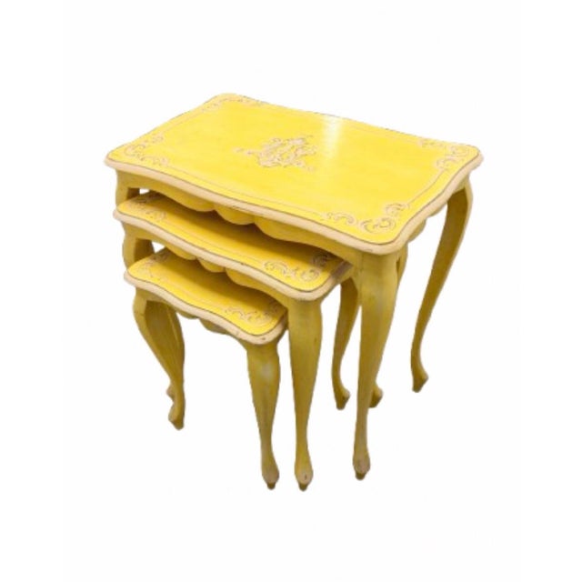 Wood Vintage Yellow French Nesting Wood Side Tables - Set of 3 For Sale - Image 7 of 9