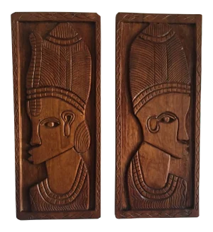 Vintage Tribal African Relief Wood Carvings - a Pair