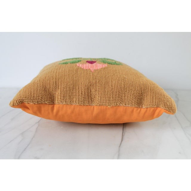 Vintage Floral Needlepoint Accent Pillow For Sale - Image 4 of 9