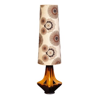 Vintage Pine and Ceramic Floor Lamp For Sale